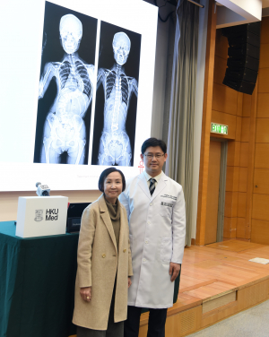 HKUMed research team discovers that genetic factors play a significant role in the development of AIS, paving the way for the future development of new diagnostic methods and potential preventive therapies. (Photo: Professor Jason Cheung Pui-yin and AIS patient Miss Law)